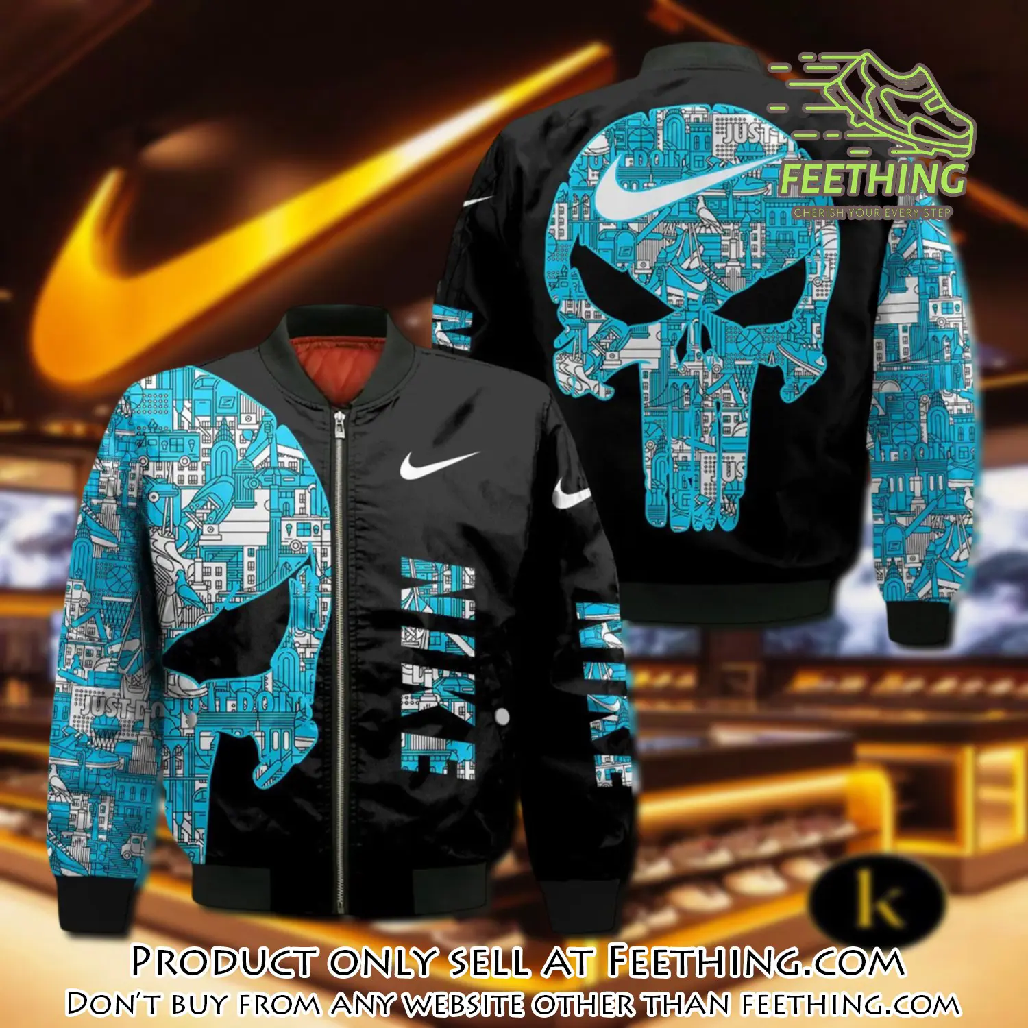 Nike punisher pattern black luxury brand bomber jacket outfit for men women ft3548388